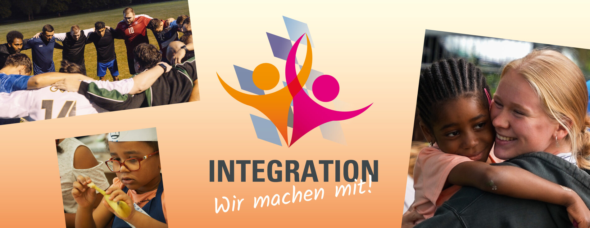 Grafik mit Fotos zur Videokampagne "Integration - Wir machen mit!"