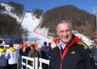 Sportminister Herrmann bei den alpinen Skirennen am 15. Februar im Rosa Chutor Alpin Zentrum bei Krasnaja Poljana.