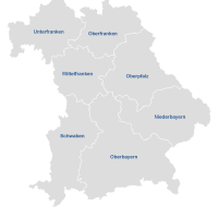 Karte Bayerns mit den sieben Regierungsbezirken